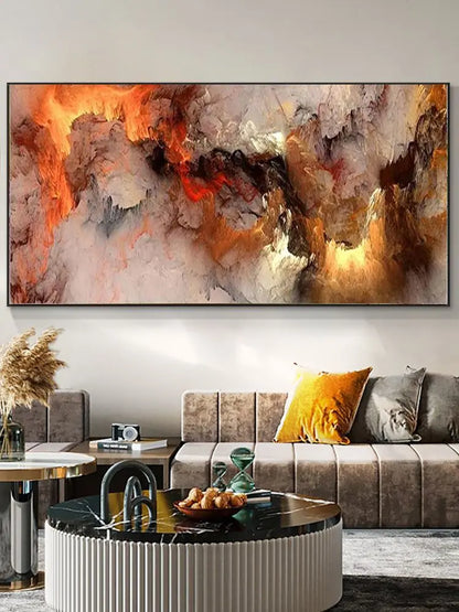 Grey and Yellow Abstract Cloud Oil Painting