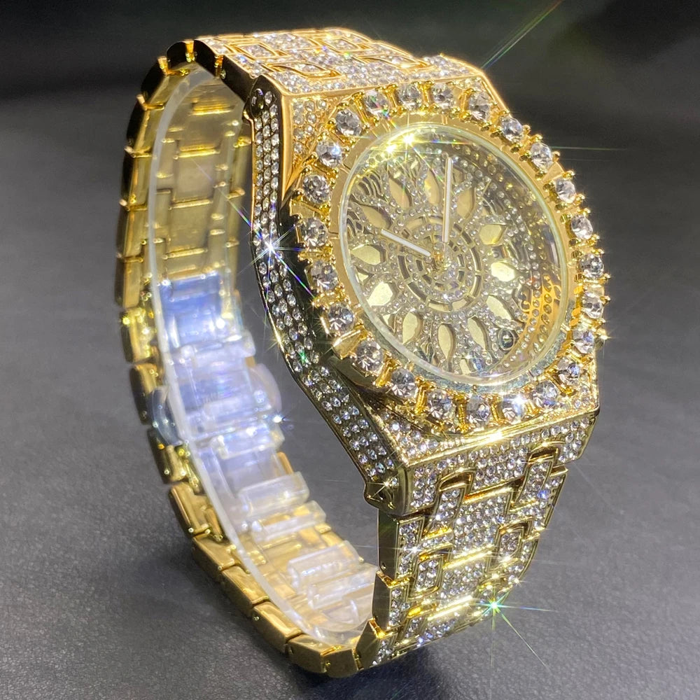 Gold Iced-Out Men’s Watch – Luxury & Waterproof