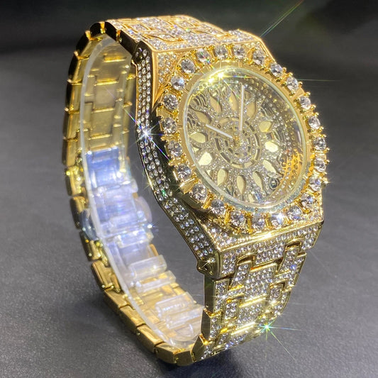 Gold Iced-Out Men’s Watch – Luxury & Waterproof