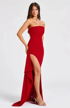 Women's Strapless Backless Long Dress with High Slit