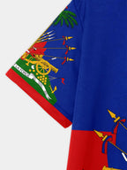Men’s Haitian Flag T-Shirt – Vibrant Multi-Color Casual Polyester Tee, Regular Fit