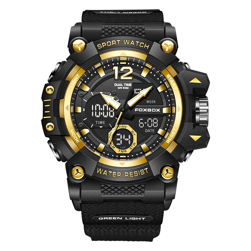 Men’s Fashion Sport Watch – 50M Waterproof, Shock Resistant LED Alarm