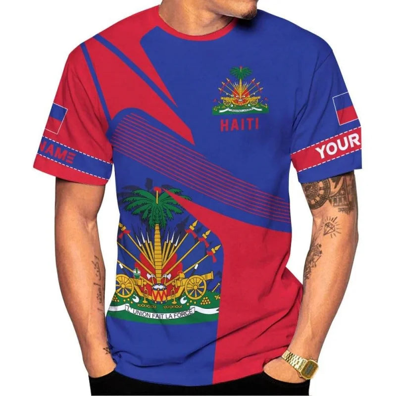 Men's 3D Haiti Emblem T-Shirt – Custom Summer Graphic Tee