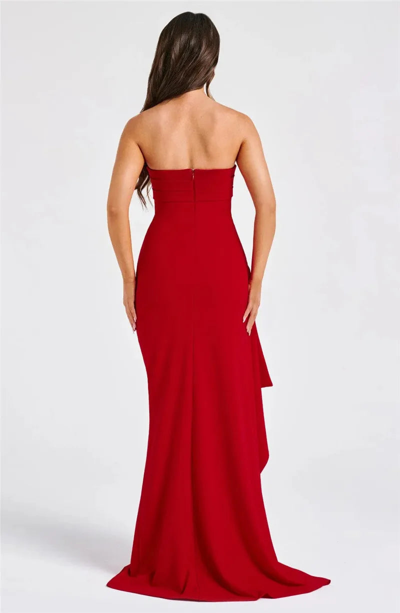 Women's Strapless Backless Long Dress with High Slit