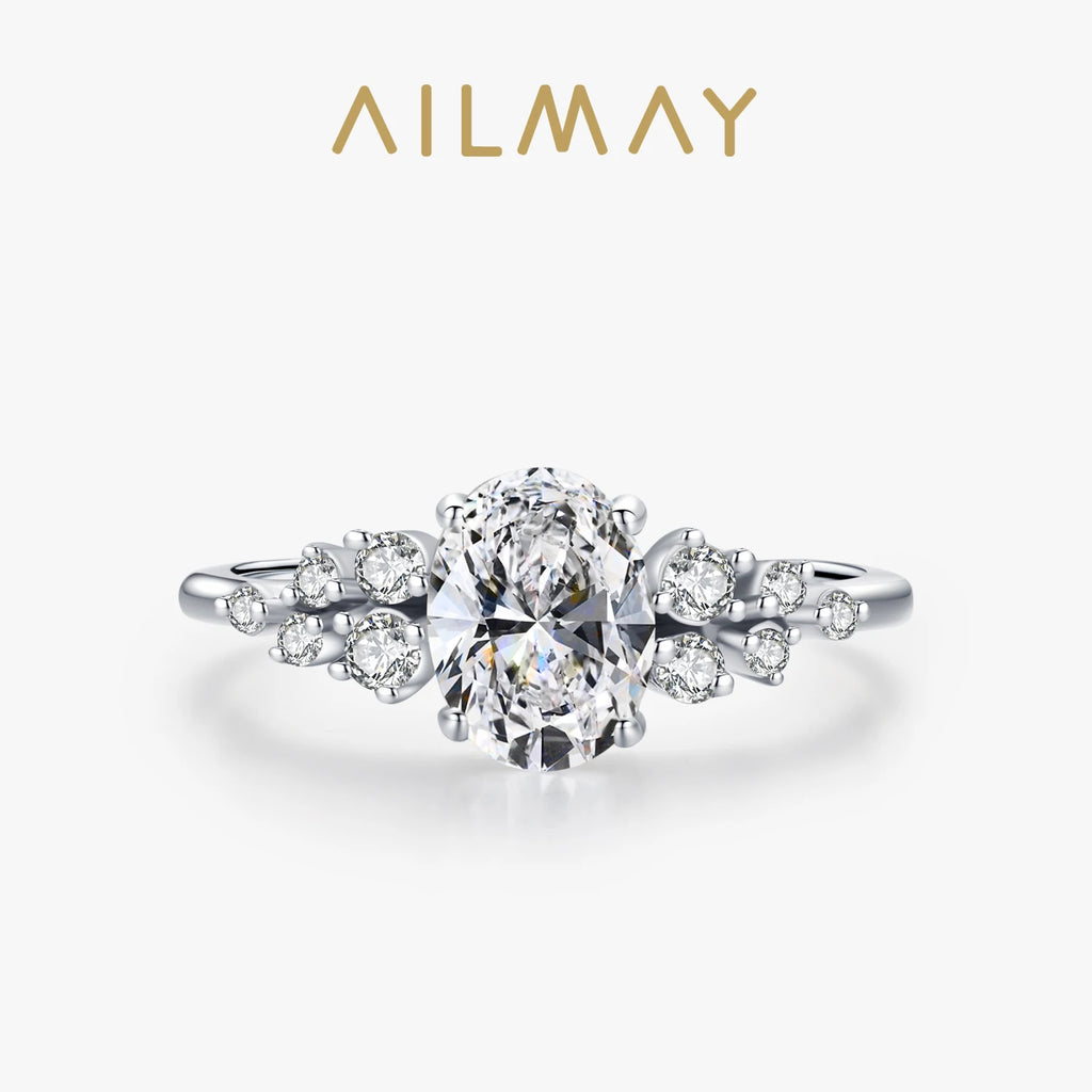 Ailmay Sterling Silver Oval Zirconia Ring for Women