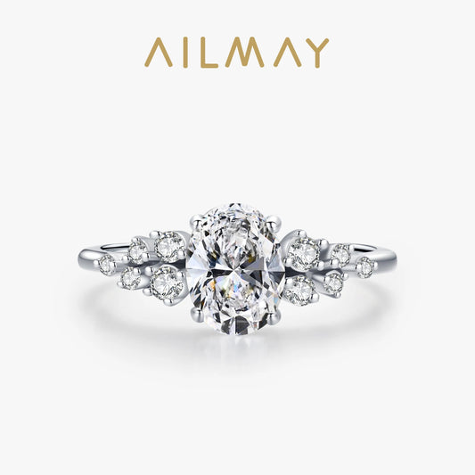 Ailmay Sterling Silver Oval Zirconia Ring for Women