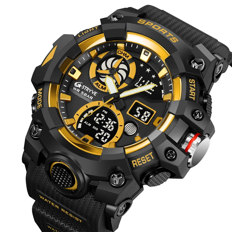 Men’s Dual Time Sport Watch – 50m Waterproof, Shock Resistant Digital Watch