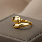 Gold Color Stainless Steel Double Ball Open Ring