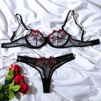 Bra and Brief Set – 2-Piece Sexy Floral Embroidery Lingerie
