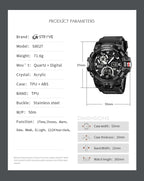 Men’s Dual Time Sport Watch – 50m Waterproof, Shock Resistant Digital Watch