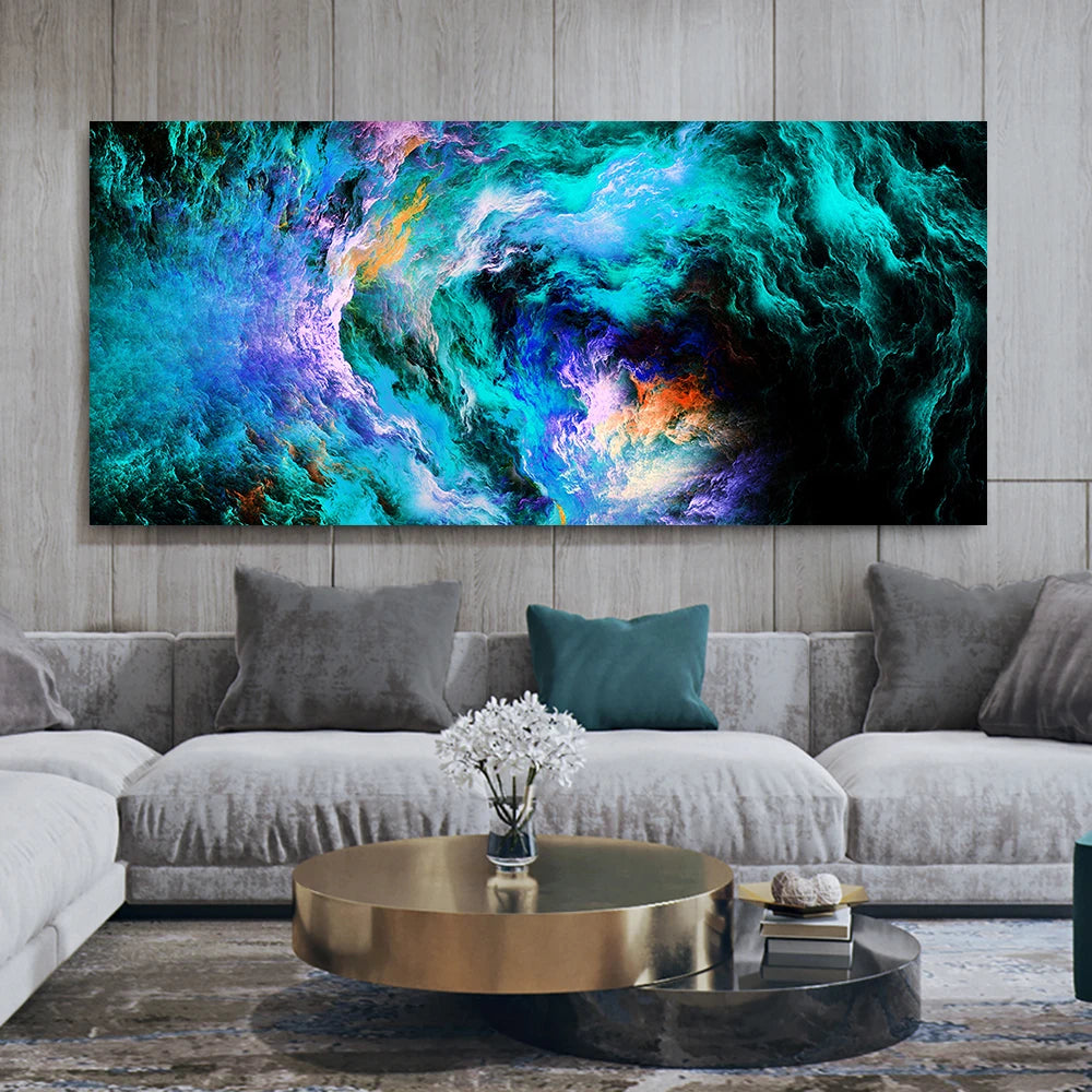 Grey and Yellow Abstract Cloud Oil Painting