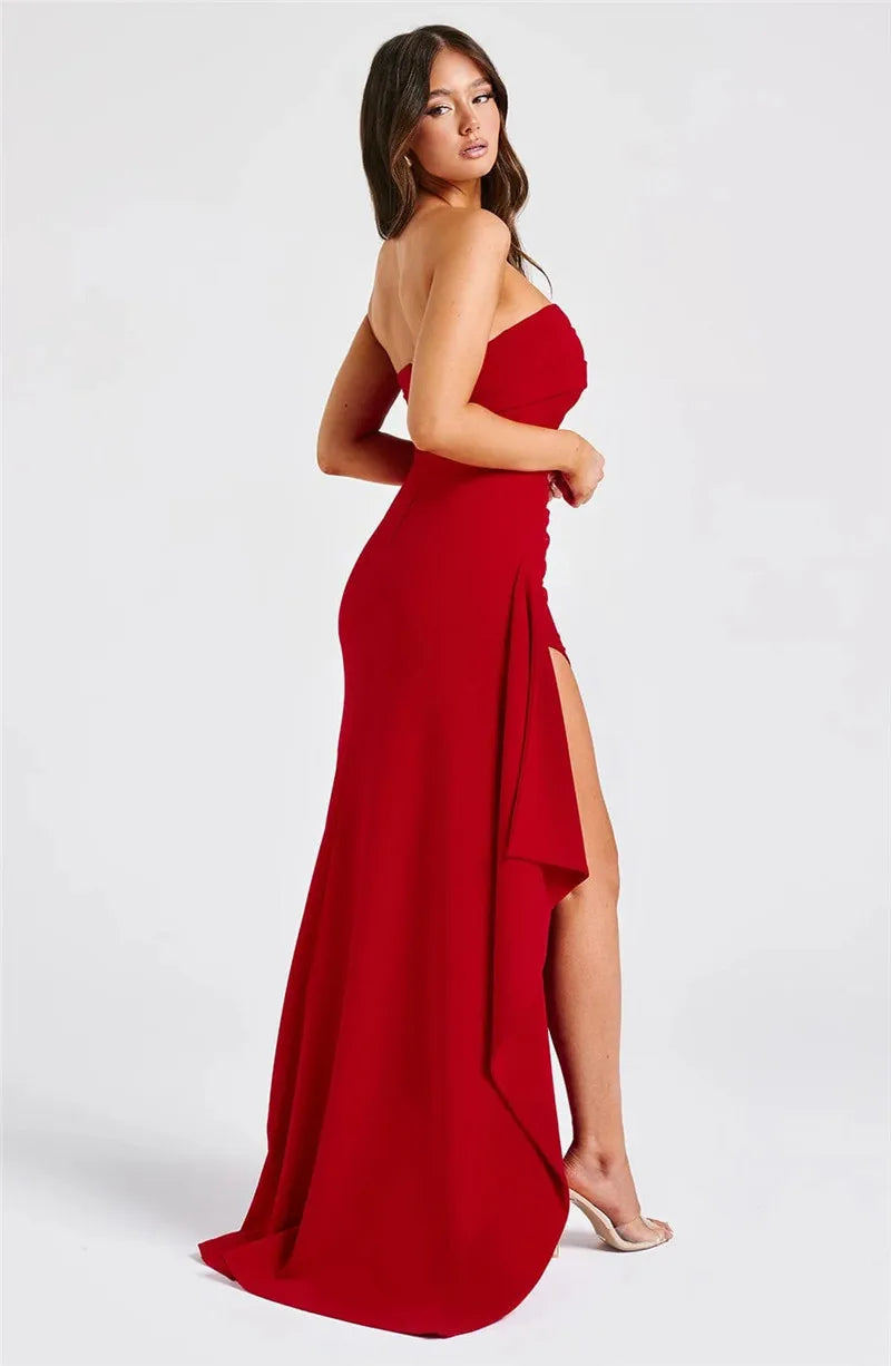 Women's Strapless Backless Long Dress with High Slit