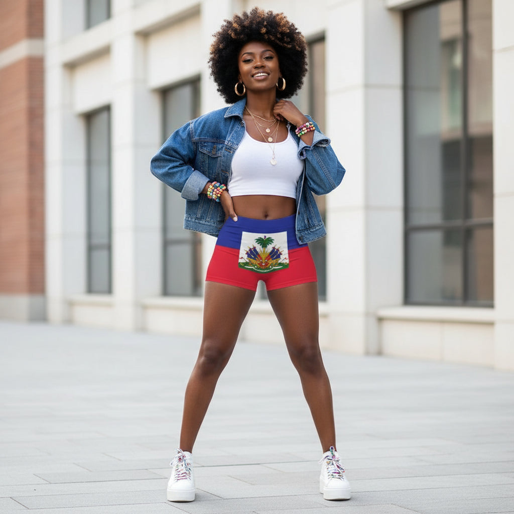 Women’s Haiti Flag Scrunch Booty Yoga Shorts