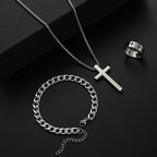3PCS Stainless Steel Jewelry Set – Bracelet, Necklace & Ring | Unisex
