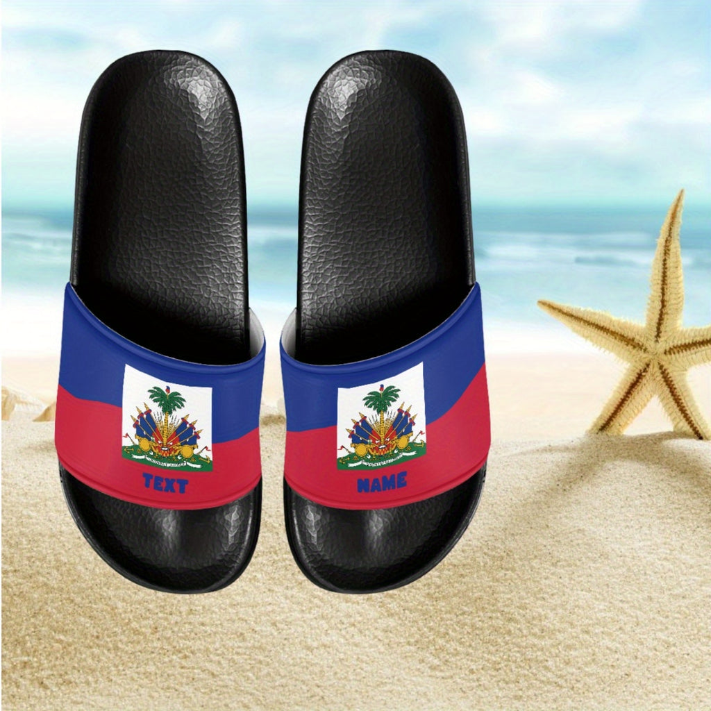 Haiti Flag Design Slippers, Casual Vacation Style
