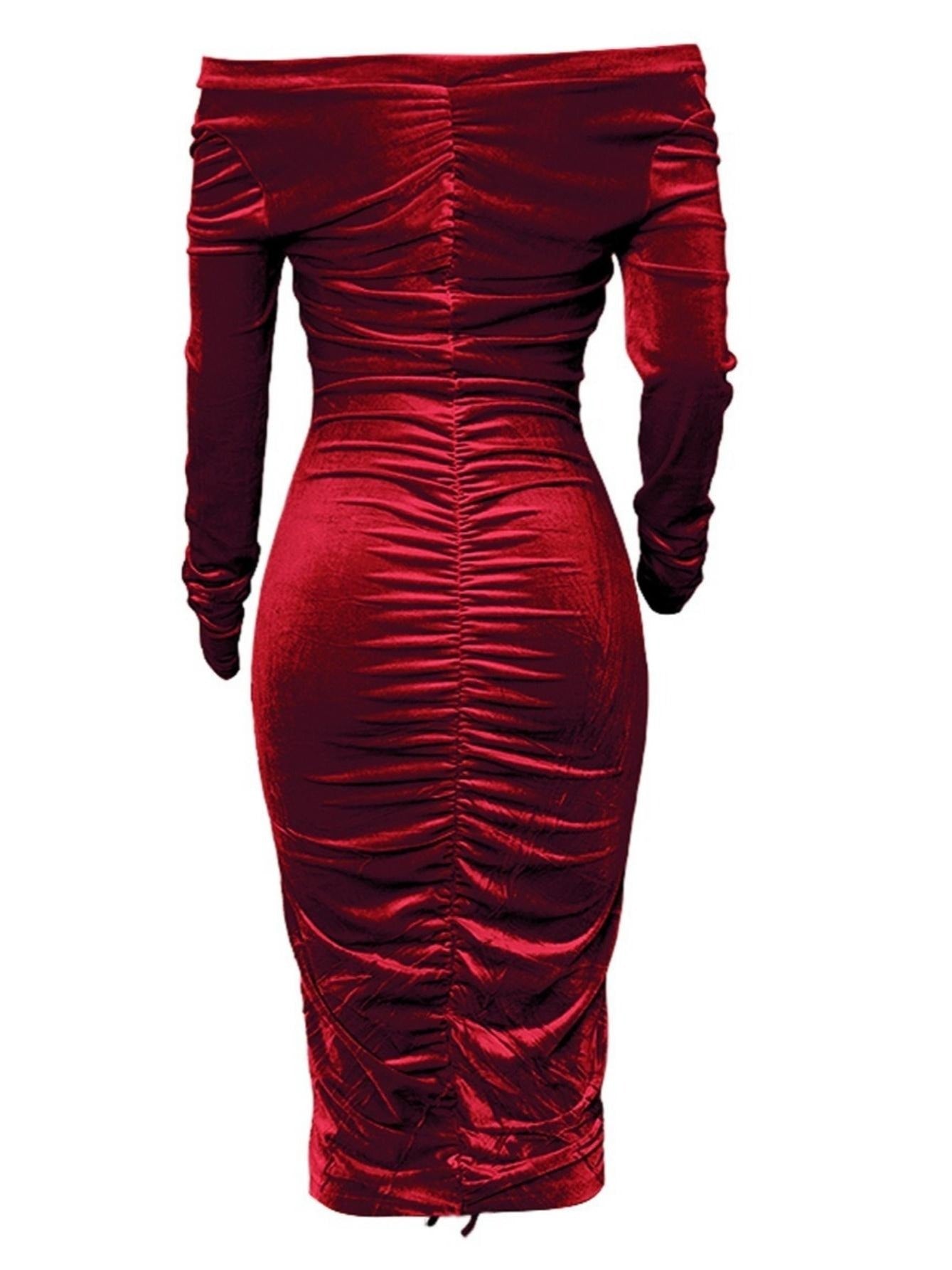 Velvet Off The Shoulder Bodycon Dress