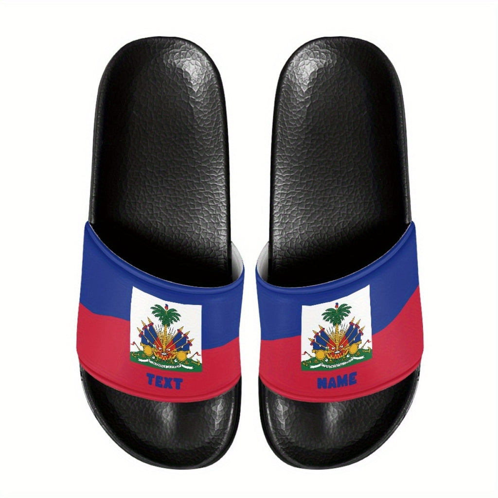 Haiti Flag Design Slippers, Casual Vacation Style