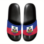 Haiti Flag Design Slippers, Casual Vacation Style