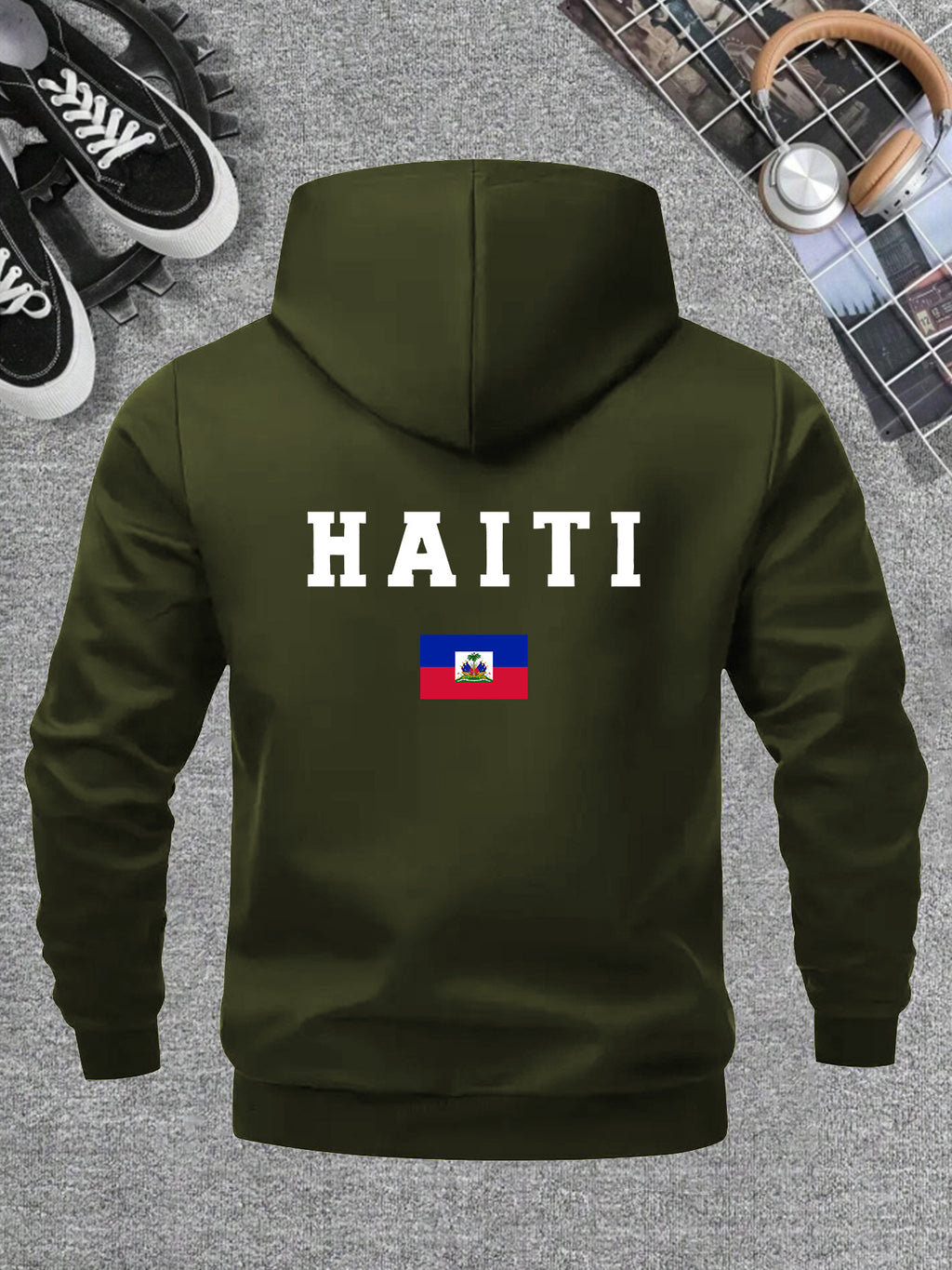 Men’s Haiti Flag Hooded Jacket – Casual Zip-Up Sportswear