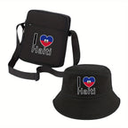 I Love Haiti” Fisherman Hat & Crossbody Bag Set