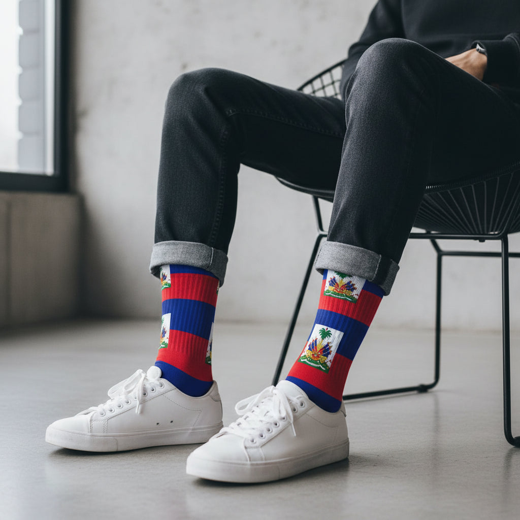 🇭🇹 Haitian Flag Half-Calf Sports Socks