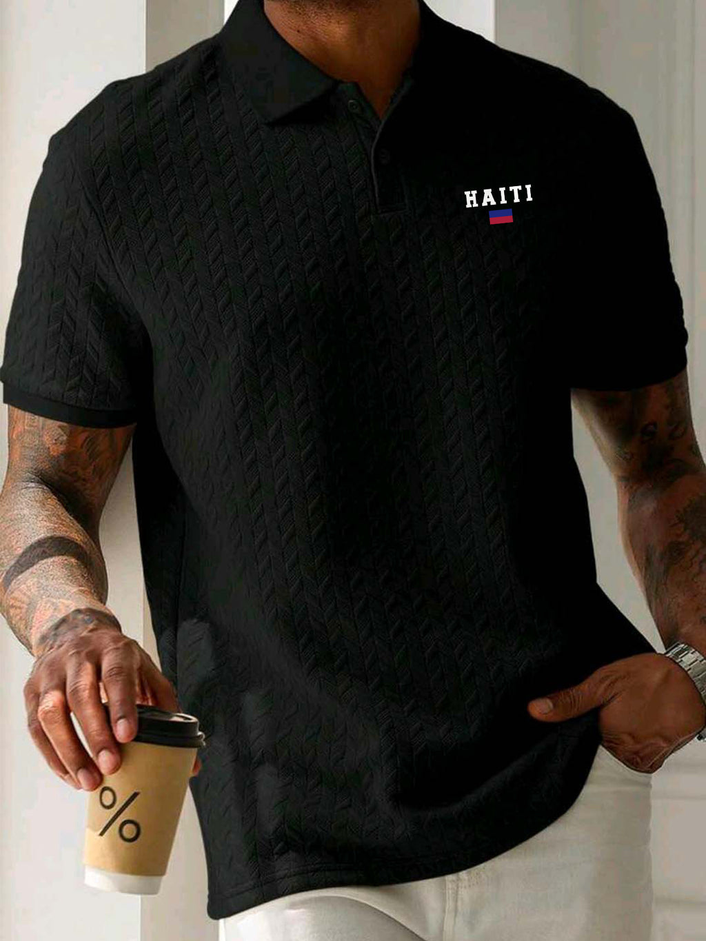 Men's Slim Fit Haiti Flag Shirt – Breathable, Stretchy & Casual