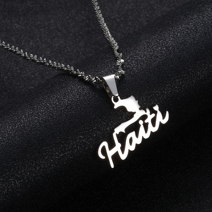 Pingente Haiti em Aço Inoxidável – Design Minimalista com Toque Cultural