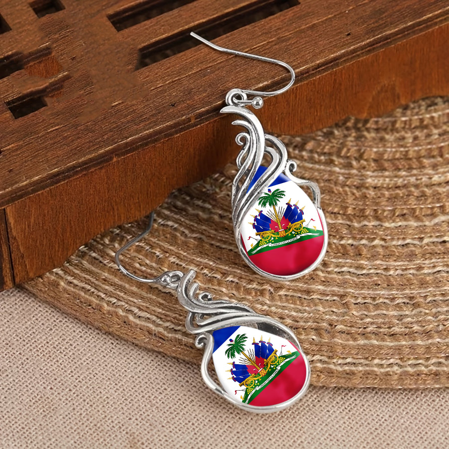Haiti Flag Teardrop Earrings