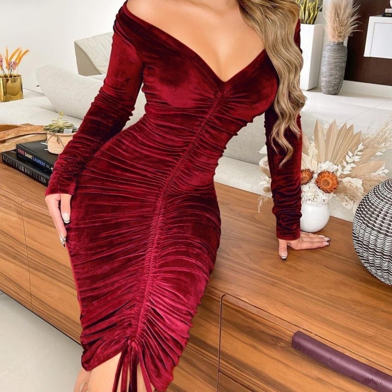 Velvet Off The Shoulder Bodycon Dress