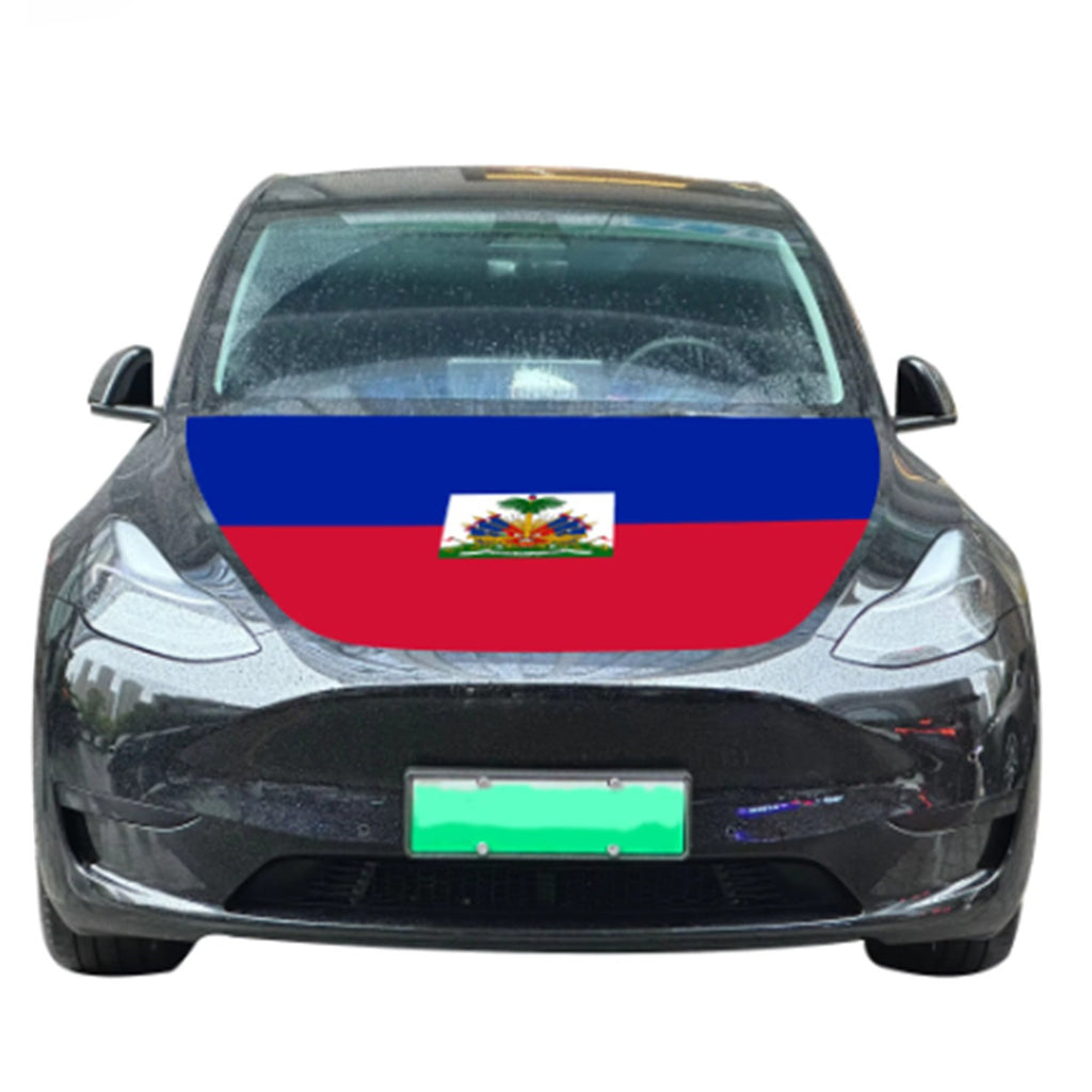 Patriotic Haiti Car Hood Cover – 4x5ft Elastic Bonnet Banner with Haitian Flag