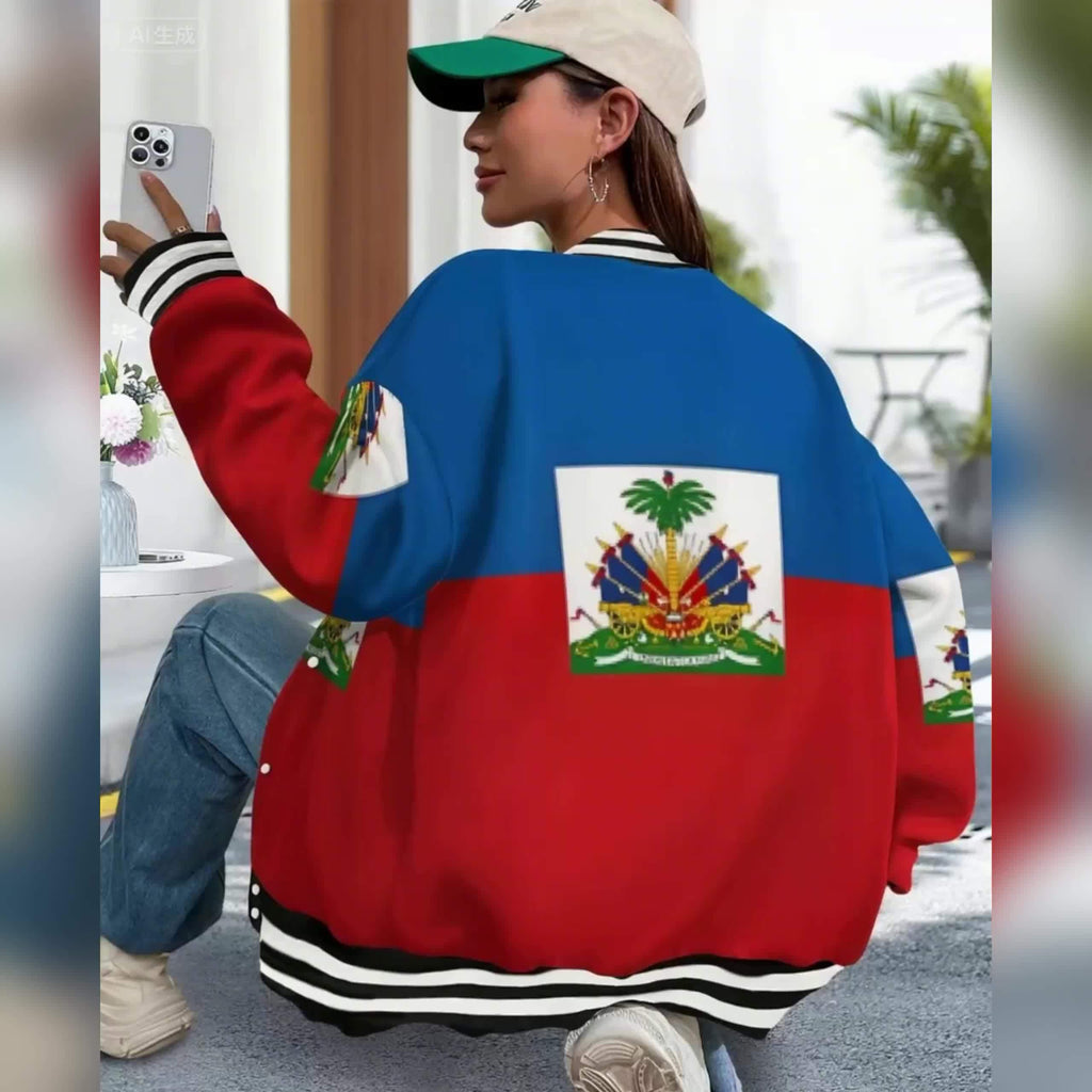 Women’s Haitian Flag Baseball Jacket Hoodie