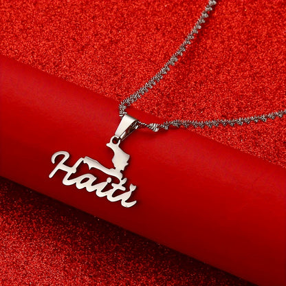 Pingente Haiti em Aço Inoxidável – Design Minimalista com Toque Cultural