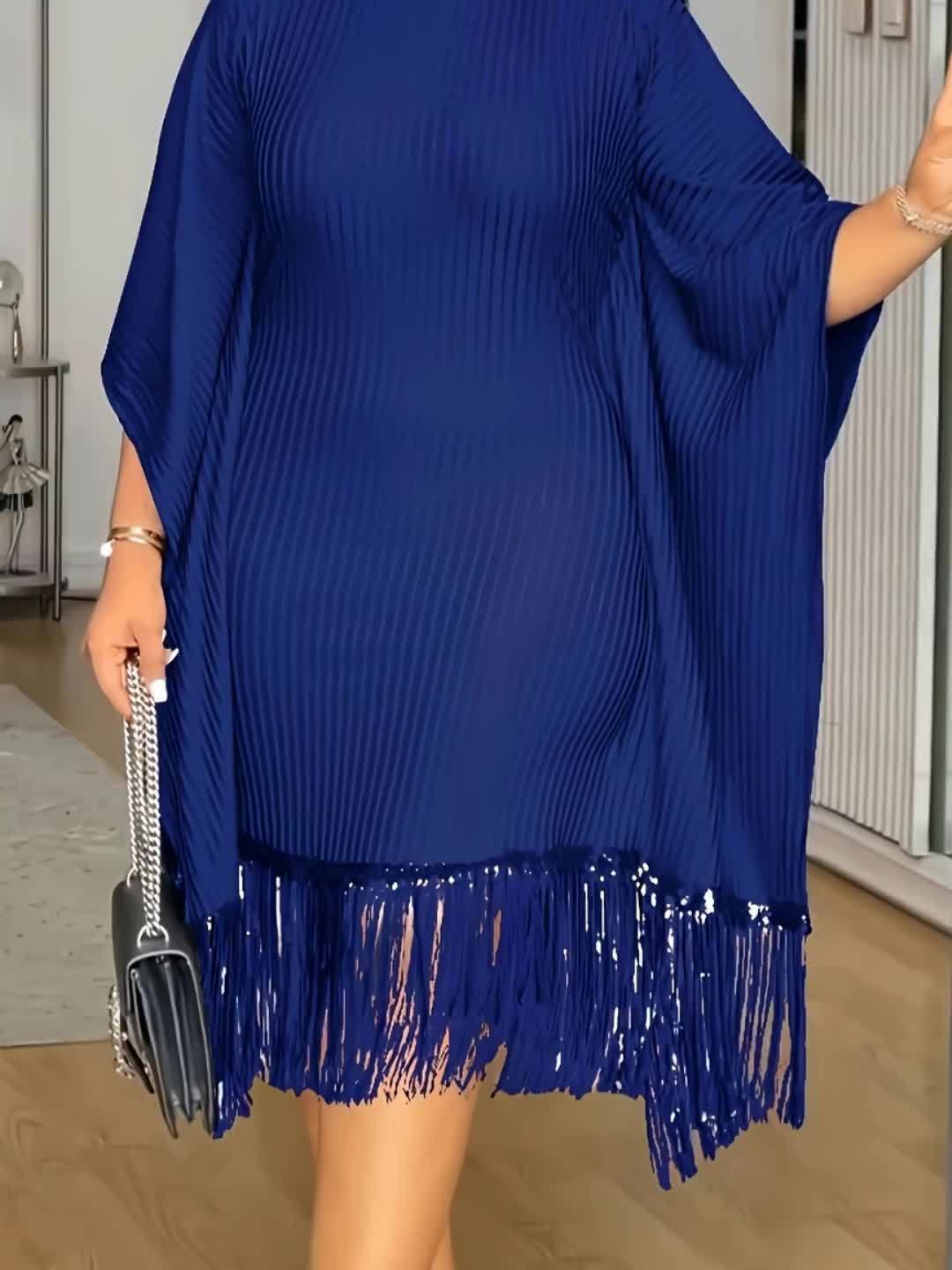 Bat Sleeve Plus Size Tights Tassel Dress
