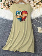 Women’s T-Shirt Dress  with Flag Heart Print