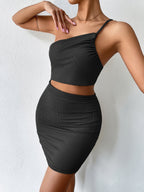 Sexy Black Backless One-Shoulder Bodycon Dress - Women's Midi Dress