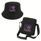 I Love Haiti” Fisherman Hat & Crossbody Bag Set