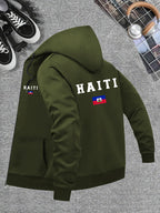 Men’s Haiti Flag Hooded Jacket – Casual Zip-Up Sportswear