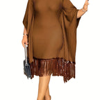Bat Sleeve Plus Size Tights Tassel Dress