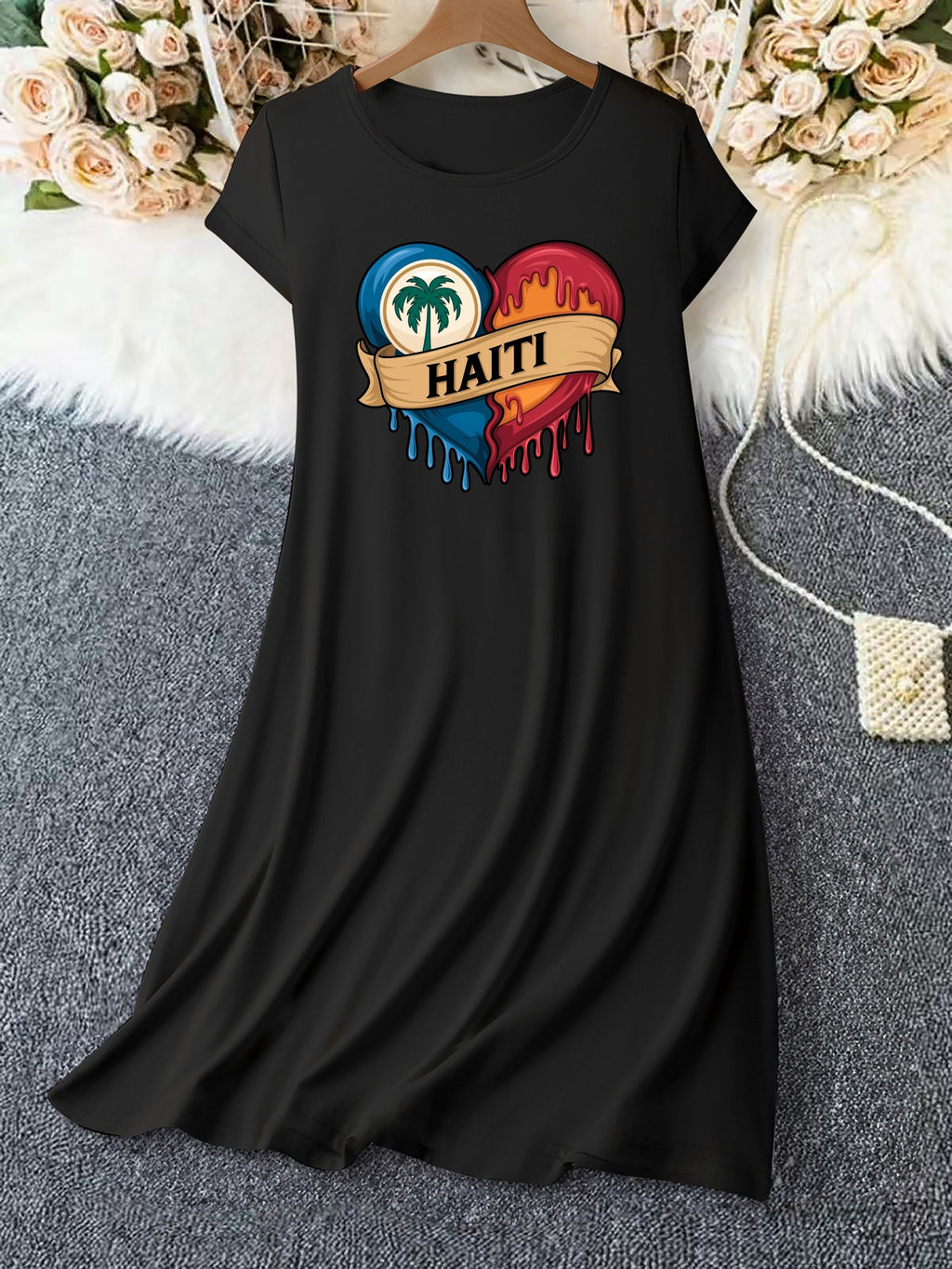 Women’s T-Shirt Dress  with Flag Heart Print