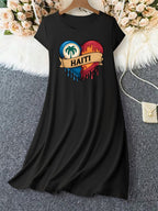 Women’s T-Shirt Dress  with Flag Heart Print