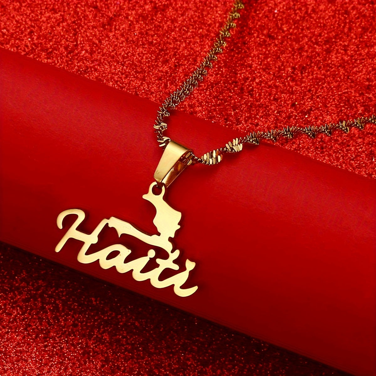 Pingente Haiti em Aço Inoxidável – Design Minimalista com Toque Cultural