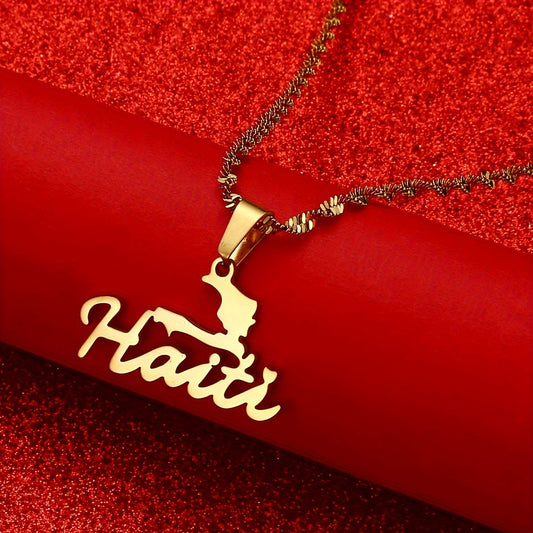 Pingente Haiti em Aço Inoxidável – Design Minimalista com Toque Cultural