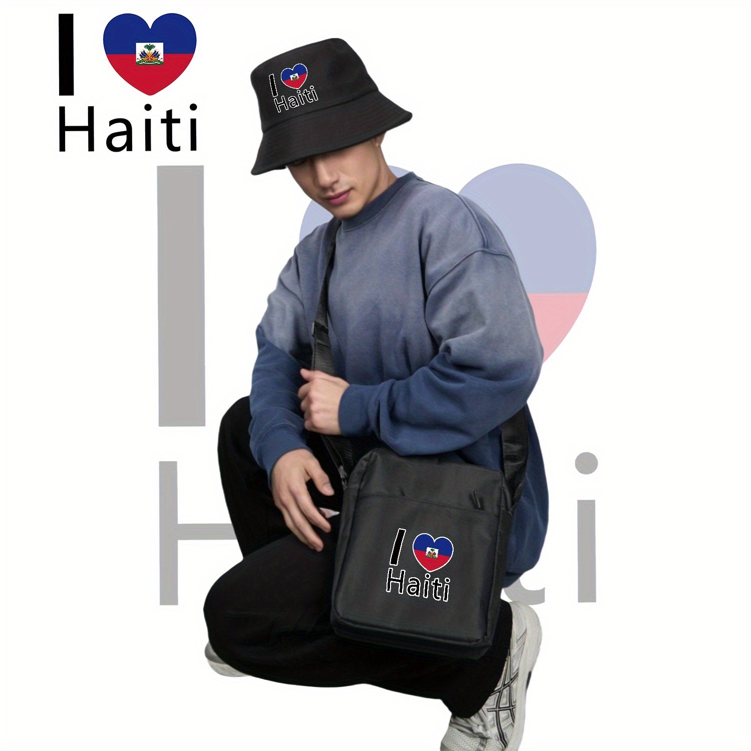 I Love Haiti” Fisherman Hat & Crossbody Bag Set